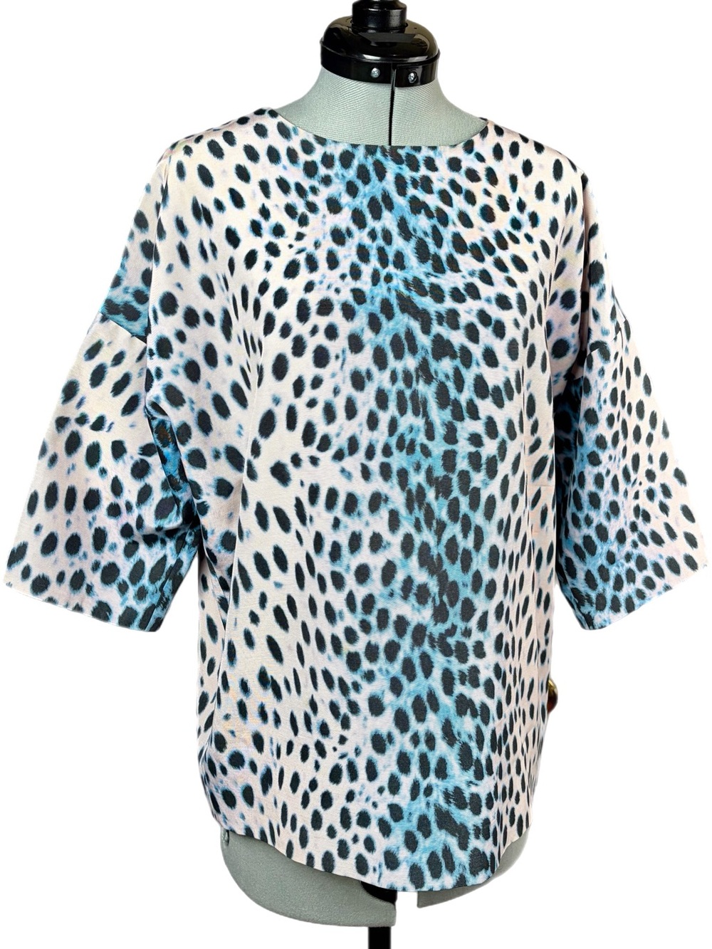 Dior Leopard Spotted Tunic Top, boxy, blue/blk/blush, 4 (runs big)GUC